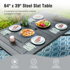 Captiva Designs 7pc Patio Dining Steel Rectangle Table & Textilene 360 Degree Swivel Chairs