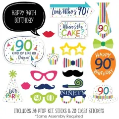 Big Dot of Happiness 90th Birthday - Cheerful Happy Birthday - Colorful Ninetieth Birthday Party Photo Booth Props Kit - 20 Count
