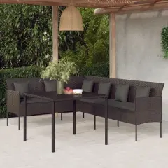 vidaXL Black Poly Rattan Patio Dining Set - Outdoor Conversation Furniture with Cushions, Powder-Coated Steel Frame