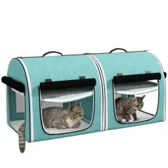 Gulches 39" Green Portable Soft-Sided Cat Carrier - Travel Pet Carrier with Divider, Two Compartments, Soft Cushions & Storage Bag