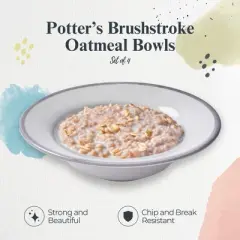 Portmeirion Potter's Brushstroke Oatmeal Bowl, Set of 4, Ideal for Porridge, Soup, Desserts, Durable Earthenware Bowls, Made in UK - Grey