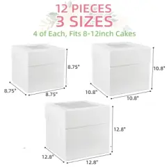 LotFancy Tall Cake Boxes with Window, 3 Sizes 12Pcs 12"x12" x12", 10"x10"x10" and 8"x8"x8" Cake Carrier, White Bakery Boxes