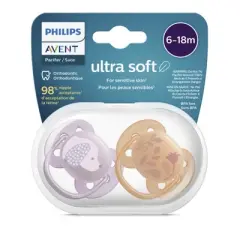 Avent Philips Ultra Soft Pacifier 6-18 Months - Violet Puppy/Orange Leaves - 4pk