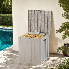 FURNIinspire Deck Boxes 50 Gallon Deck Box, Outdoor And Indoor Storage Container, Waterproof Resin Storage Bin, Storage Box, Light Brown, 22&ldquo;*22&rdquo;*24&ldquo;