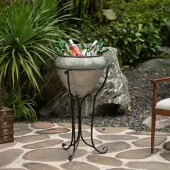 Vintiquewise Silver Galvanized Metal Beverage Cooler Tub with Liner and Stand

