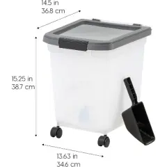 IRIS USA Airtight Dog Food Storage Container 25 lbs, Removable Wheels, for Dog Cat Bird and Other Pets, Clear/Dark Gray