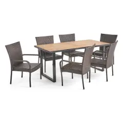 Christopher Knight Home Savoy Outdoor Acacia Wood and Wicker 7 Piece Dining Set