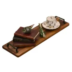 Kalmar Home Acacia Wood Tray w/ Metal Handles - Extra Long
