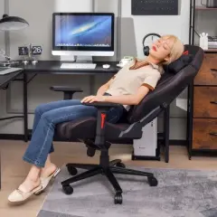 Costway Gaming Chair with Meta Base Class-4 Gas Lift 4D Armrest & Adjustable Lumbar Support