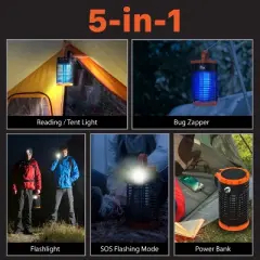 FosPower Electric Bug Zapper Indoor, Solar Bug Zapper Outdoor IPX3 w/ 29600mWh Power Bank, Flashlight, Mosquito Zapper Trap Catcher For Camping