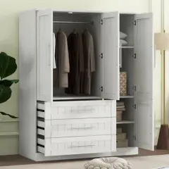 SEVOBAL Armoire Wardrobe Closet Wood Closet Wardrobe Armoire Cabinet Organizer Freestanding Clothes Storage Cabinet Bedroom, Gray, 131.4"*66"*19.1"