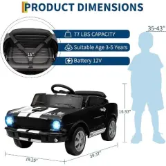 12V Ride on Licensed Shelby GT350, Battery Powered Ride on Toys for Toddlers with Remote Control, Ford Kids Electric Vehicle