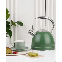 Itopfox Harriet Tea Kettle Stovetop, 2.5 Quart Whistling Stainless Steel Tea Pot with 3-Layer Base Unique Ergonomic Handle, Includes Pot Holder & Mat