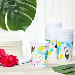 Sparkle and Bash 16 Pack Tropical Party Supplies, Plastic Cups for Luau Birthday Decorations (16 oz)