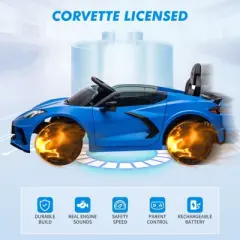 Ride on Sports Car 12V Battery Powered Car for Kids Licensed Corvette Toddlers Electric Car Toy with Remote Control