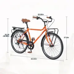 DSVIMOY Bicycles, 26 Inch Vintage Style Bike for Men Women, 7-Speed Retro Commute Bike, Orange, 66.93"*22.05"*37.8"