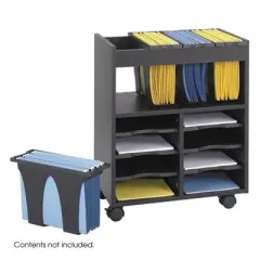 Steel 8 Compartment Go Cart Mobile Wood Letter File Cart in Black-Safco