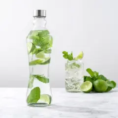 JoyJolt Glass Water Bottles with Stainless Steel Cap - 32 oz Water Bottles for Juicing or Iced Tea Bottle - Set of 2