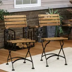 Sunnydaze Indoor/Outdoor Patio or Dining Essential Chestnut Wooden Folding Bistro Arm Chair - Brown - 2pk