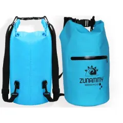 Blue Waterproof Dry Bag with Pocket