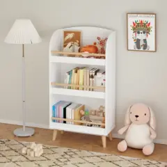 SKRAN Kids Bookshelf, 3-Tier Bookcase, Book Organizer, toy Storage Cabinet Organizer for Bedroom Living Room Office Closet School in White, White