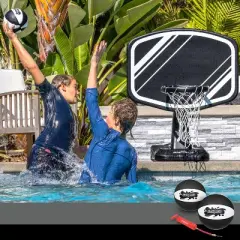 GoSports Splash Hoop PRO Swimming Pool Basketball Game - Includes Poolside Water Basketball Hoop, 2 Balls and Pump - Black