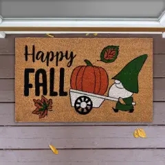 Kate Aurora Happy Fall Harvest Pumpkin Bristled Outdoor All Season Welcome Mat - 18"x30"