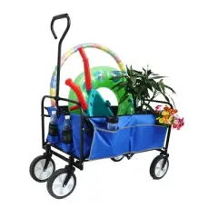 Folding Wagon Garden Shopping Beach Cart (Blue)