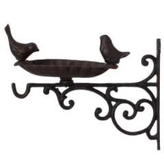 Gardenised Outdoor Garden Wall Mounted Hanging Iron Bird Bath and Feeder Decor, Bronze
