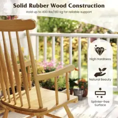 Tangkula Patio Rocking Chair Solid Wood Outdoor Porch Rocker Chair with Rubber Wood Frame Indoor Wooden Rocking Chair Natural