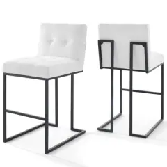 Set of 2 Privy Stainless Steel Upholstered Fabric Barstools Black/White - Modway