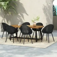 Christopher Knight Home Virella 7 Pieces Outdoor Modern Acacia Wood and Polypropylene Dining Set
