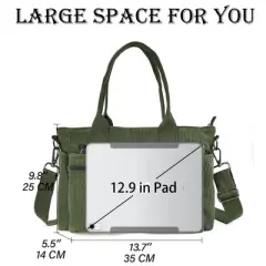 Womens Casual Corduroy Tote Bags with Multiple Pockets Fashion Hobo Crossbody Bag Travel Shoulder Bags Cute Purse Handbag (Green)