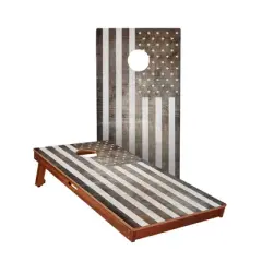 Skips Garage Vintage Black And White American Flag Cornhole Boards - ACA Sig Pro Series