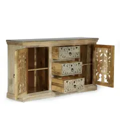 Horeb Boho Handcrafted Mango Wood 3 Drawer Sideboard Antique White - Christopher Knight Home