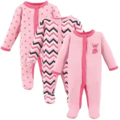 Luvable Friends Baby Girl Cotton Preemie Snap Sleep and Play 3pk, Foxy, Preemie