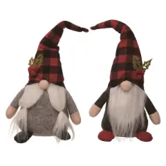 Transpac Christmas Plush Plaid Sitting Gnome Set of 2 Christmas Home Decorations