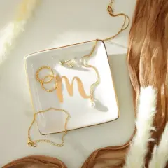 Juvale Monogrammed Letter M Ring Tray for Gifts, Personalized Jewelry Dish for Earrings, Necklaces, Bracelets (4x4 in)