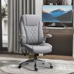 Vinsetto High Back 360&deg; Swivel Ergonomic Home Office Chair with Flip Up Arms, Faux Leather Computer Desk Rocking Chair, Grey