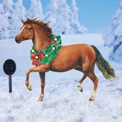 Collections Etc Prancing Solar Powered Holiday Wreath Horse Garden Stake