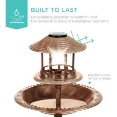 Best Choice Products Solar Outdoor Bird Bath Pedestal Fountain Garden Decoration w/ Fillable Planter Base