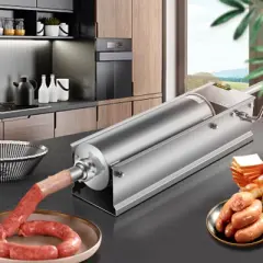 VEVOR Manual Sausage Stuffer, 7 L / 15 LBS Horizontal Sausage Machine, Dual-Speed Meat Stuffer, Made of Food-Grade 304 Stainless Steel, Silver