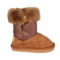 Rampage Girl's Toddler Winter Boots Warm Fuzzy Snow Boots with Faux Fur Trim with Glitter Sparkle - Winter Boots For Toddler