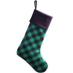 Green & Black Buffalo Check Wool Christmas Stocking &ndash; Made with American Woolen Fabric &ndash; by MerryStockings