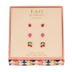 FAO Schwarz Gold Tone Cherry and Strawberry Trio Earring Set