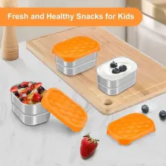 BRINJOY 3 Pack Silicone Snack Lunch Boxes with Lids Frozen Snack Lunch Stainless Steel Reusable Orange