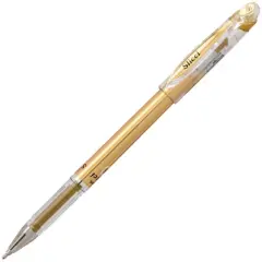 Pentel Arts Slicci METALLIC (0.8mm) Needle Tip Med Gel Pen, Gold Metallic Ink, Pack of 12