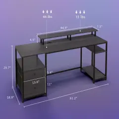 NicBex Home Office Desks Morden Gaming Desk Office Home Desk with Storage Shelves, 2 Drawers and Monitor Stand for Study