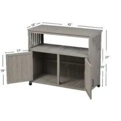 PAGED Outdoor Potting Bench with Storage Cabinet & Metal Table Top, Hemlock Wood Outdoor Storage Cabinet with Screen Door, Garden Potting Table