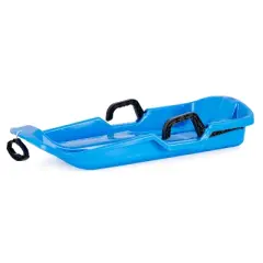 Slippery Racer Downhill Thunder Flexible Kids Toddler Plastic Toboggan Snow Sled with Built In Brake System, Pull Rope, and Handle Grips, Blue